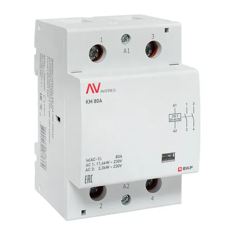 Контактор модульный КМ 80А 2NО 230VAC (3 мод.) AVERES EKF