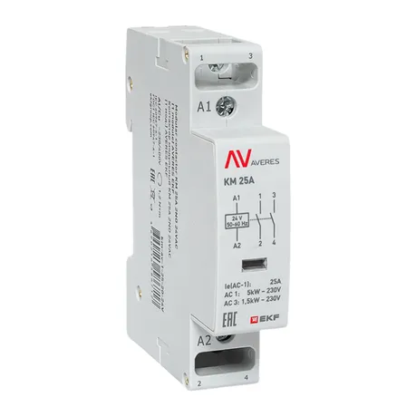 Контактор модульный КМ 25А 2NО 24VAC (1 мод.) AVERES EKF