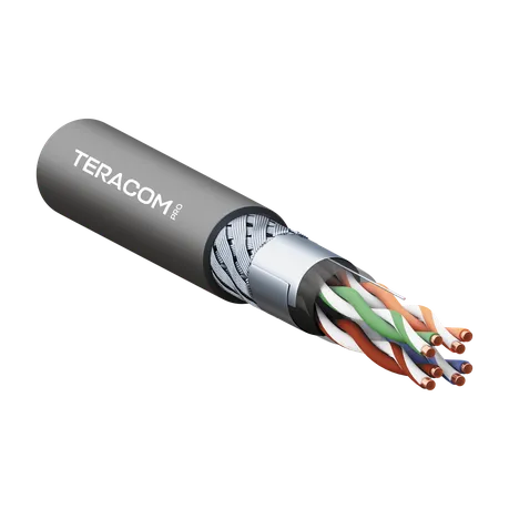 Кабель витая пара TERACOM PRO Cat.5E SF/UTP для промышленного Ethernet проводник 4 пары 19x0,1мм 26AWG оболочка полиуретан -40°C – +80°C цвет черный (упак. 305м)