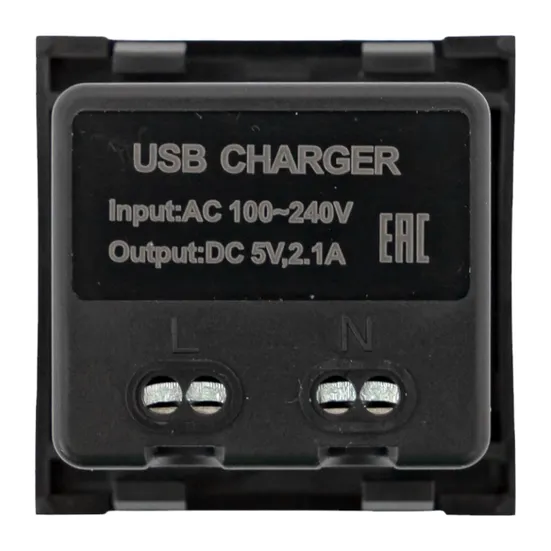 Розетка USB A+C, 2.1А, 2 гнезда, без индикатора, черная, матовая EKF
