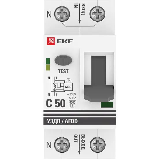 Устройство защиты от дугового пробоя (УЗДП) с автоматическим выключателем 1P+N 50А (C) 6кА EKF PROxima