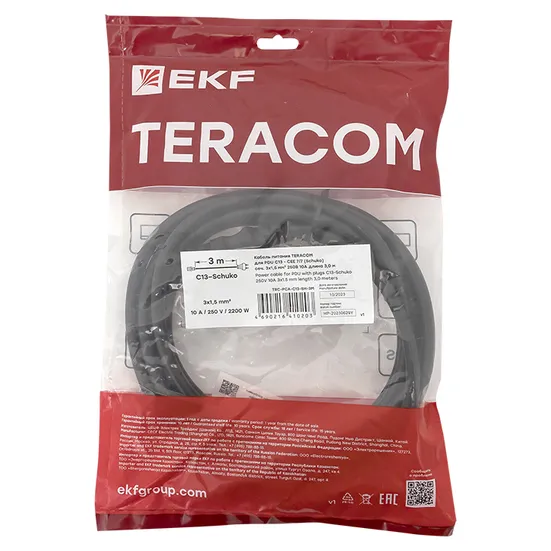 Кабель питания TERACOM для PDU IEC 60320 C13 - CEE 7/7 (Schuko) сечение 3x1,5мм2 250В 10A длина 3,0 метра
