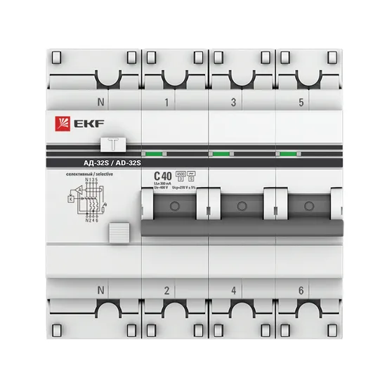 Дифференциальный автомат АД-32 (селективный) 3P+N 40А/300мА EKF PROxima