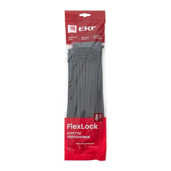 Хомут P6.6 стандартный (ч), 4.8x250 (100шт) FlexLock EKF