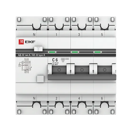 Дифференциальный автомат АД-32 3P+N 6А/10мА (хар. C, A, электронный, защита 270В) 6кА EKF PROxima
