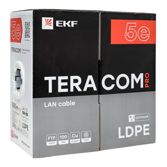 Кабель витая пара TERACOM PRO Cat.5E F/UTP 4 пары solid внешний 24AWG оболочка LDPE цвет черный (упак. 305м)