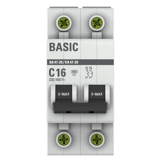 Автоматический выключатель 2P 16А (C) 4,5кА ВА 47-29 Basic