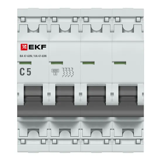 Автоматический выключатель 4P 5А (C) 6кА ВА 47-63N EKF PROxima