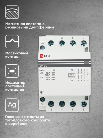 Контактор модульный КМ 25А 4NО (3 мод.) EKF PROxima