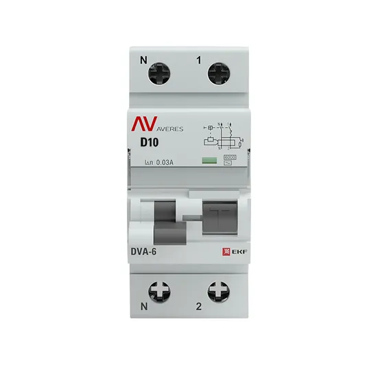Дифференциальный автомат DVA-6 1P+N 10А (D) 30мА (AC) 6кА EKF AVERES