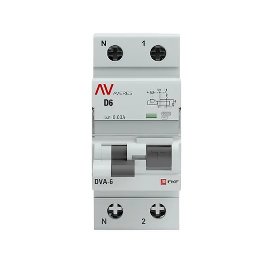 Дифференциальный автомат DVA-6 1P+N 6А (D) 30мА (AC) 6кА EKF AVERES