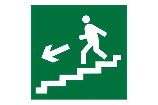 Знак наклейка E14 "Направление к эвакуационному выходу по лестнице вниз налево" (200x200) ГОСТ 12.4.026-2015 EKF PROxima