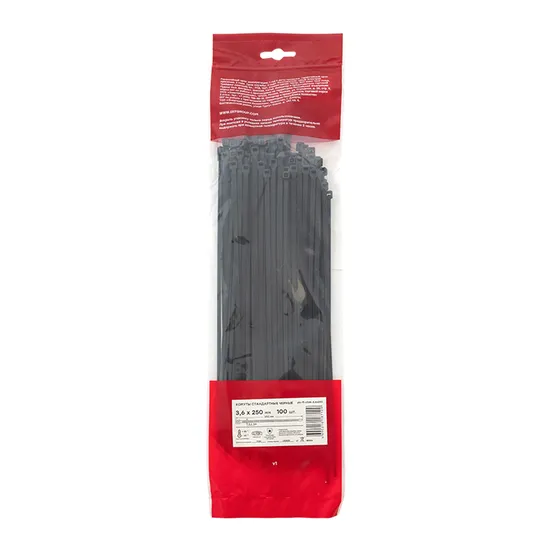 Хомут P6.6 стандартный (ч), 3.6x250 (100шт) FlexLock EKF