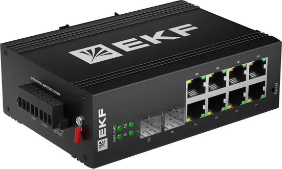 Промышленный управляемый коммутатор уровня L2 TSX-ML2-2GH/SFP-8GT, 2 порта 2.5G Base-X SFP, 8 портов 10/100/1000Base-T(X) RJ45, монтаж на динрейку TSX EKF