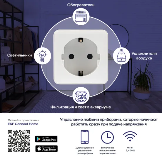 Умная розетка EKF Сonnect Wi-Fi белая