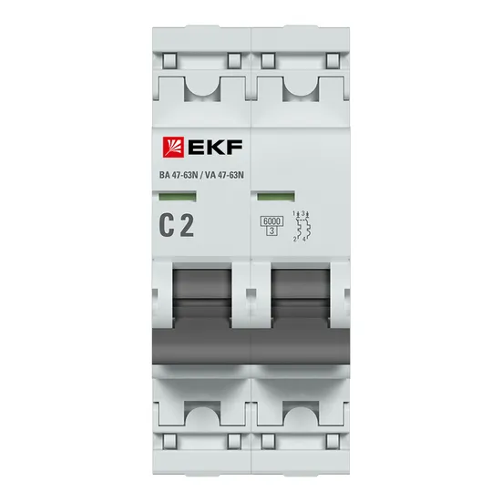 Автоматический выключатель 2P 2А (C) 6кА ВА 47-63N EKF PROxima