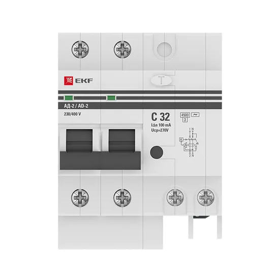 Дифференциальный автомат АД-2 32А/100мА (хар. C, AC, электронный) 4,5кА EKF PROxima