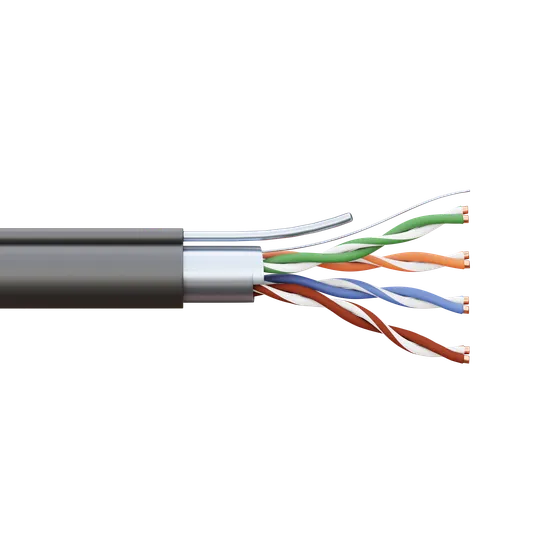 Кабель витая пара TERACOM PRO Cat.5E F/UTP 4 пары solid 24AWG с тросом сталь 1,2 мм оболочка LDPE цвет черный (катушка 305м)