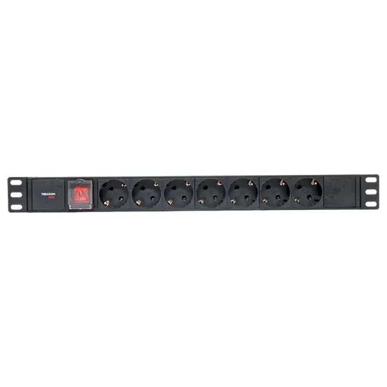 Блок розеток PDU TERACOM PRO 19" 1U 10А/250В 7 розеток Schuko с выключателем без шнура питания входной разъем C14 корпус алюминий черный