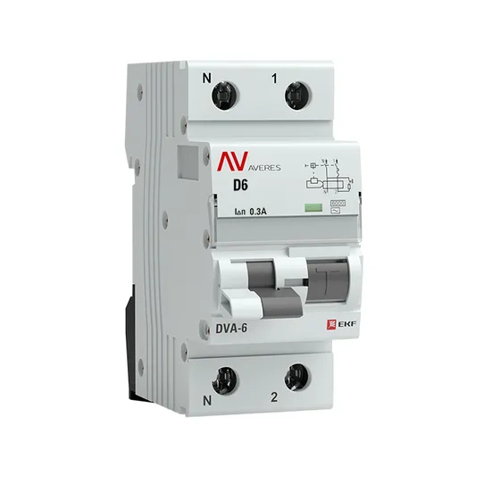 Дифференциальный автомат DVA-6 1P+N 6А (D) 300мА (AC) 6кА EKF AVERES
