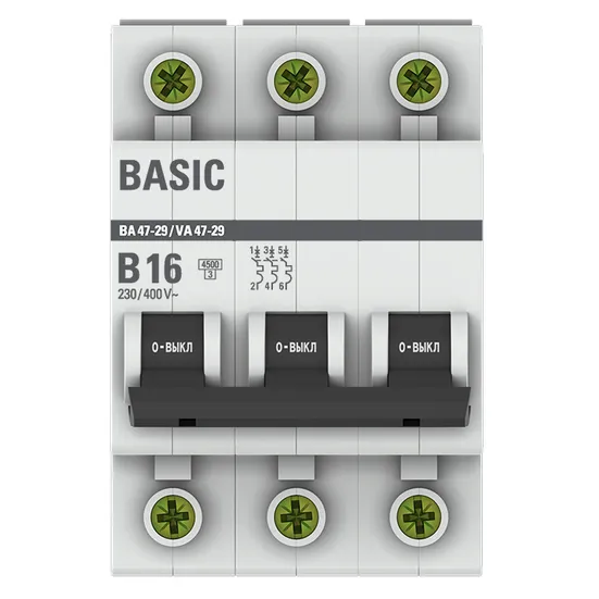 Автоматический выключатель 3P 16А (B) 4,5кА ВА 47-29 Basic