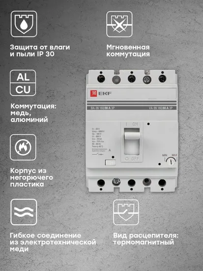 Выключатель автоматический ВА-99 160/ 80А 3P 35кА EKF PROxima