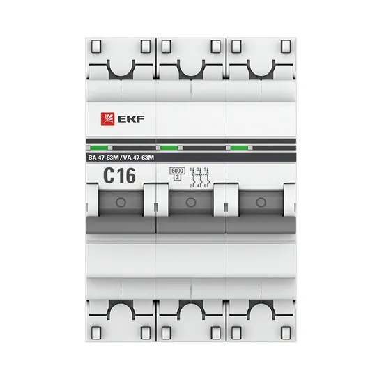 Автоматический выключатель 3P 16А (C) 6кА ВА 47-63M без теплового расцепителя EKF PROxima