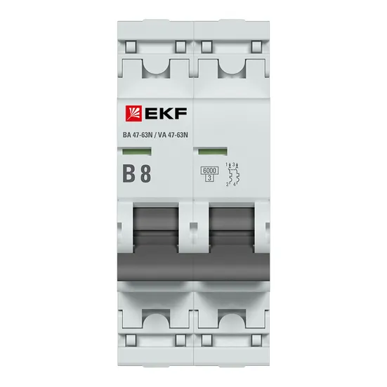 Автоматический выключатель 2P 8А (B) 6кА ВА 47-63N EKF PROxima