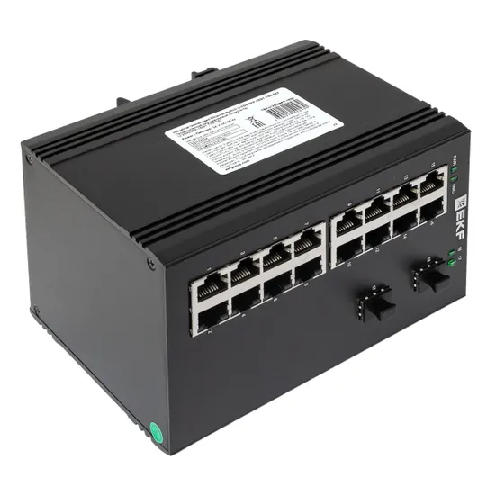 Промышленный неуправляемый коммутатор U-2GX/SFP-16GT, 2 порта 1000Base-X SFP, 16 портов 10/100/1000Base-T(X) RJ45, монтаж на динрейку TSX EKF