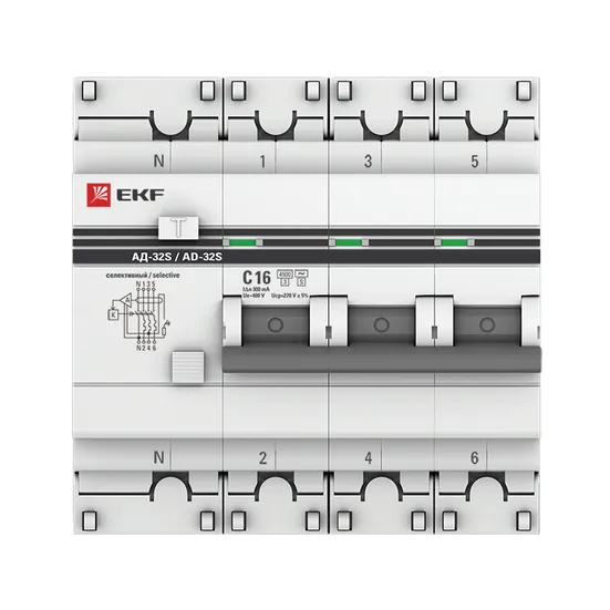 Дифференциальный автомат АД-32 (селективный) 3P+N 16А/300мА EKF PROxima