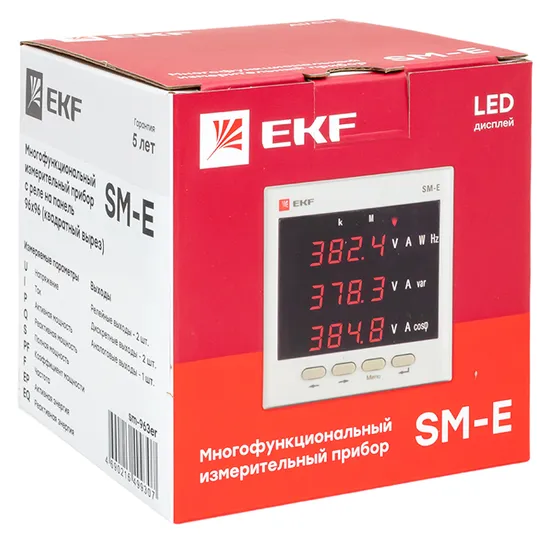 Многофункциональный измерительный прибор SM-Е с реле на панель 96х96 (квадратный вырез) EKF (без поверки)