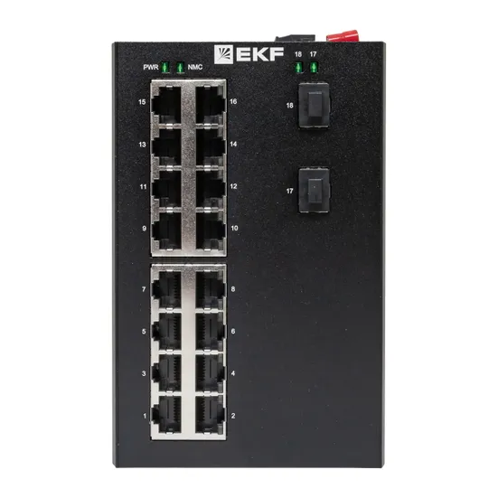 Промышленный неуправляемый коммутатор U-2GX/SFP-16GT, 2 порта 1000Base-X SFP, 16 портов 10/100/1000Base-T(X) RJ45, монтаж на динрейку TSX EKF