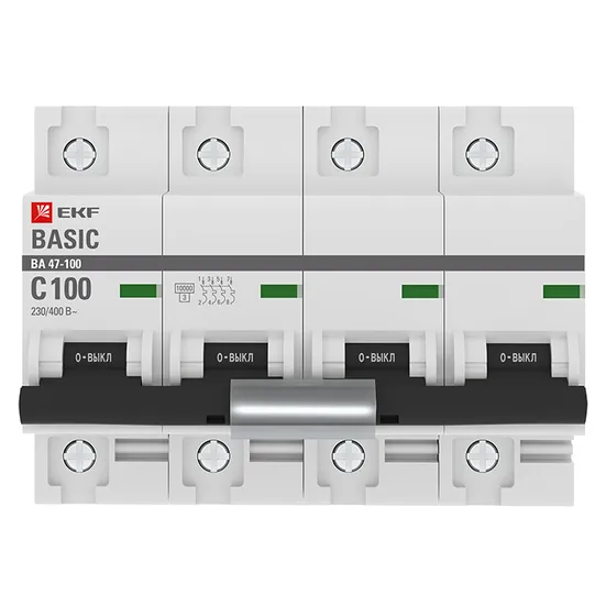 Автоматический выключатель 4P 100А (C) 10kA ВА 47-100 EKF Basic