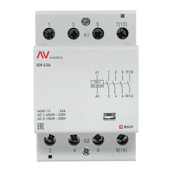 Контактор модульный КМ 63А 4NO 230VAC (3 мод.) AVERES EKF