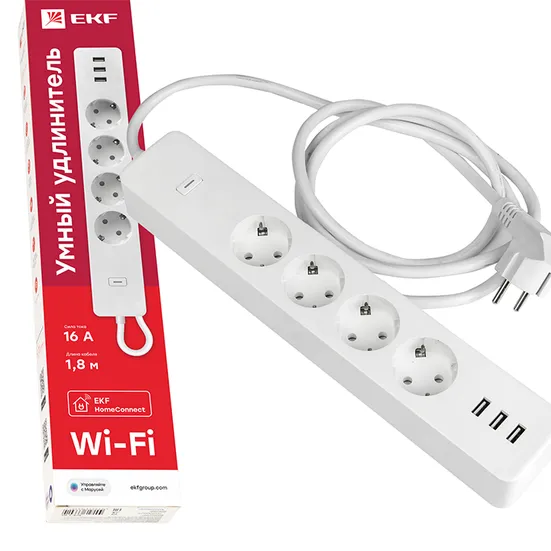 Умный удлинитель c USB Wi-Fi EKF Connect