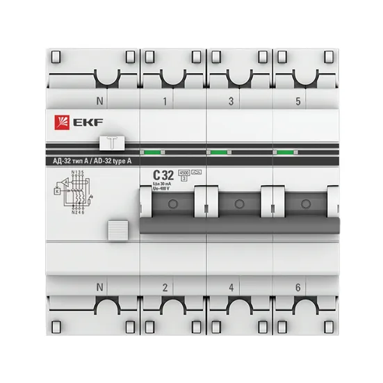 Дифференциальный автомат АД-32 3P+N 32А/30мА (тип А) EKF PROxima