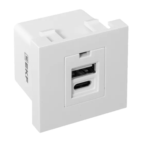 Розетка USB A+C, 2.1А, 2 гнезда, без индикатора, белая EKF