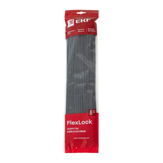 Хомут P6.6 стандартный (ч), 4.8x400 (100шт) FlexLock EKF