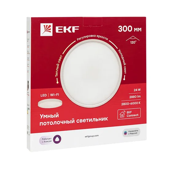 Умный потолочный светильник 300 мм 24 W EKF Connect