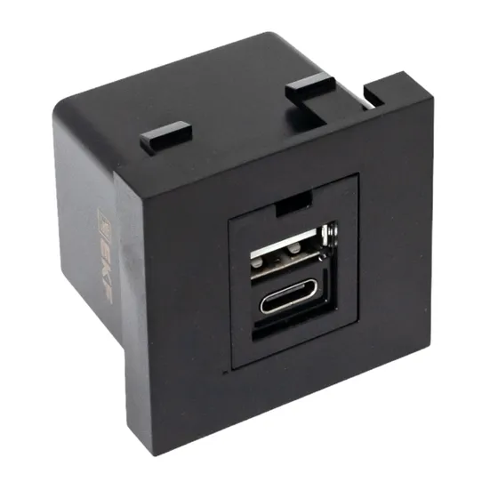 Розетка USB A+C, 2.1А, 2 гнезда, без индикатора, черная, матовая EKF