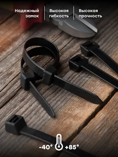 Хомут P6.6 стандартный (ч), 7.6x200 (100шт) FlexLock EKF