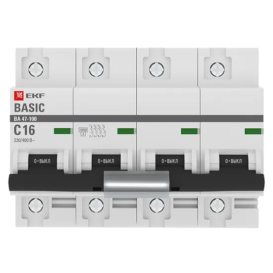 Автоматический выключатель 4P 16А (C) 10kA ВА 47-100 EKF Basic
