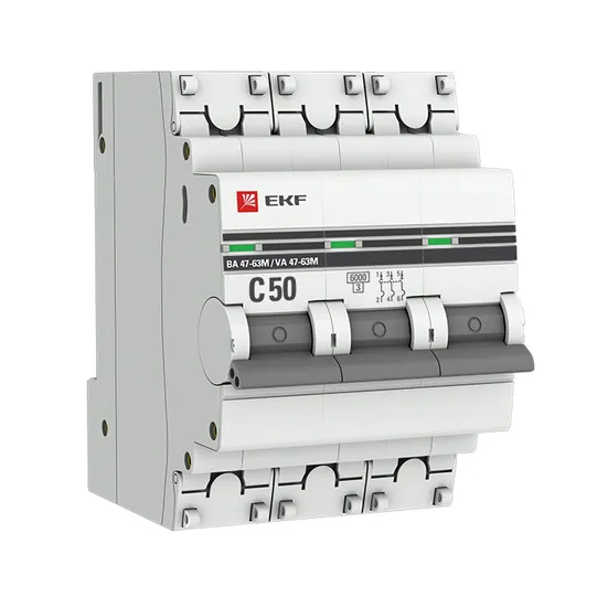 Автоматический выключатель 3P 50А (C) 6кА ВА 47-63M без теплового расцепителя EKF PROxima