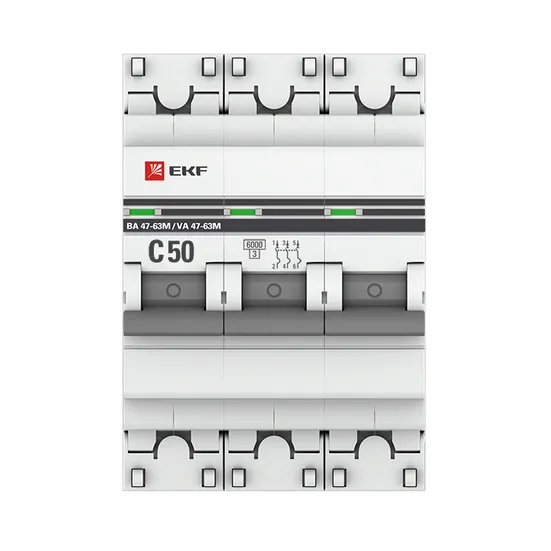 Автоматический выключатель 3P 50А (C) 6кА ВА 47-63M без теплового расцепителя EKF PROxima