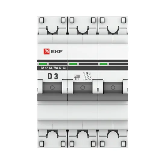 Автоматический выключатель 3P 3А (D) 4,5kA ВА 47-63 EKF PROxima