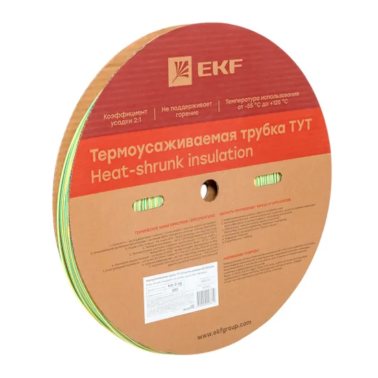 Термоусаживаемая трубка ТУТ нг 2/1 жел-зел рулон EKF PROxima