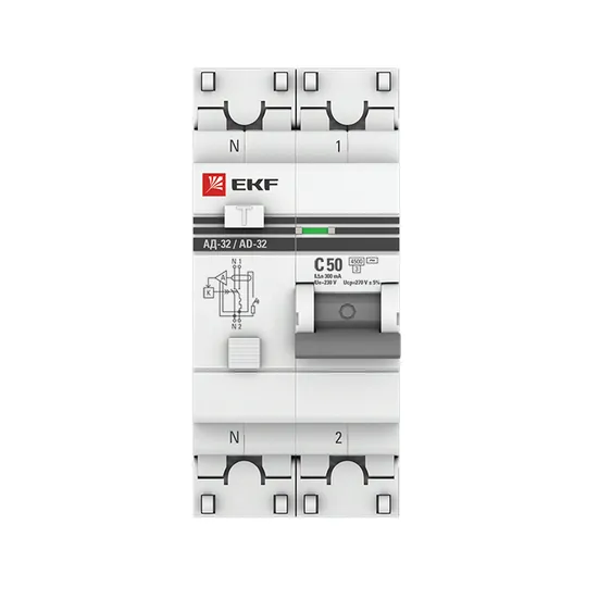 Дифференциальный автомат АД-32 1P+N 50А/300мА (хар. C, AC, электронный, защита 270В) 4,5кА EKF PROxima