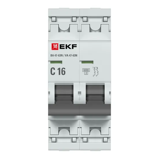Автоматический выключатель 2P 16А (C) 6кА ВА 47-63N EKF PROxima