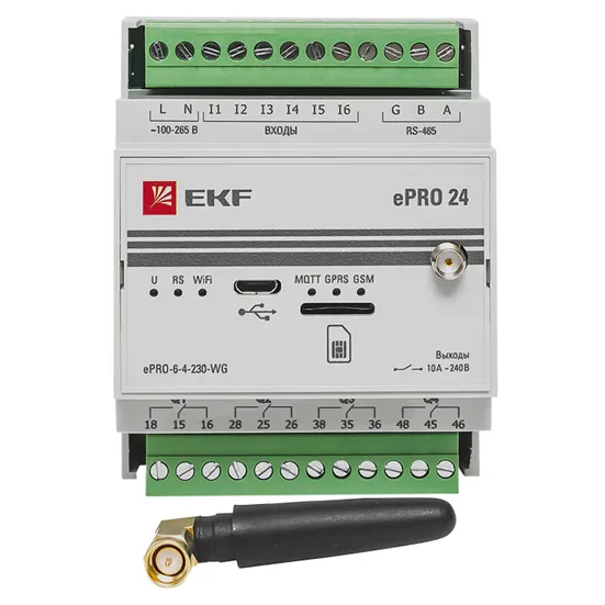 Контроллер базовый ePRO24 удаленного управления 6вх\4вых 230В WiFi GSM с внешней антенной EKF PROxima