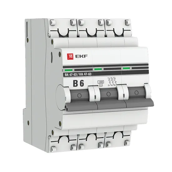 Автоматический выключатель 3P 6А (В) 4,5kA ВА 47-63 EKF PROxima